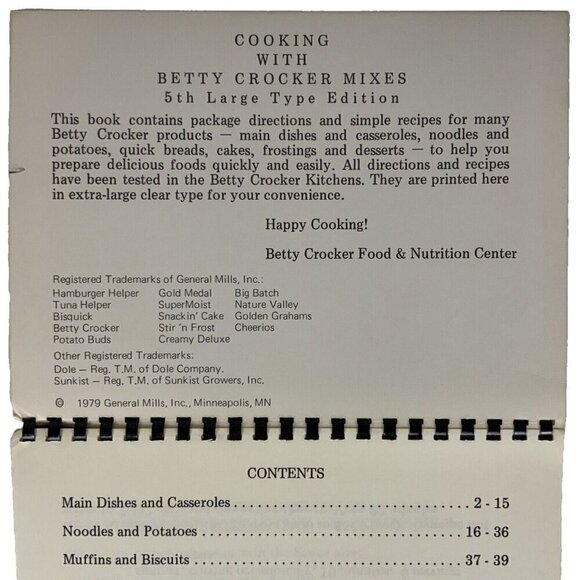 Cooking with Betty Crocker Mixes 5th Large Type Edition 1979 Spiral Bound - Picture 3 of 10